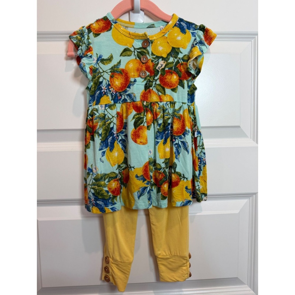 50. Posh Peanut Toddler Girls Citrus Lemon Orange Tunic and Leggings Set 3T